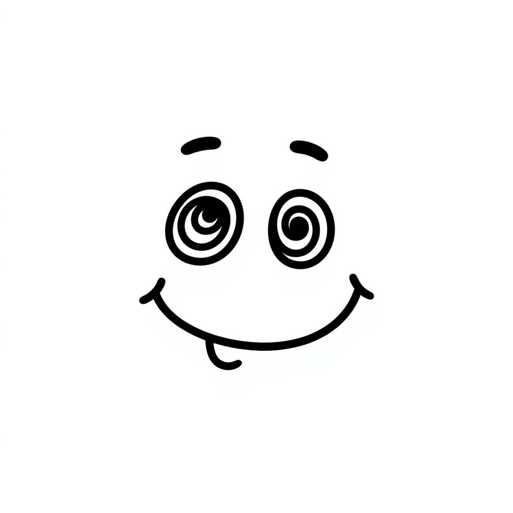 Hand-drawn cute derpy face with wobbly smile and swirly eyes emoji