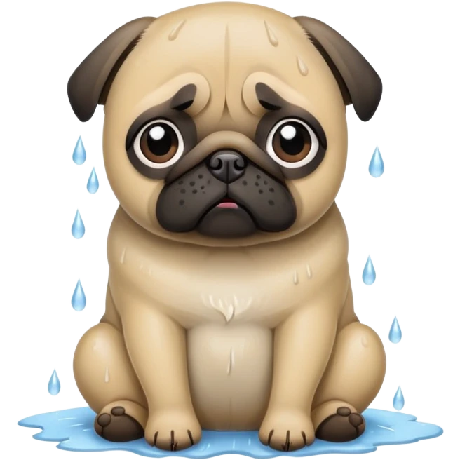 Грустный мопс (сидит под дождём с грустными глазами). emoji