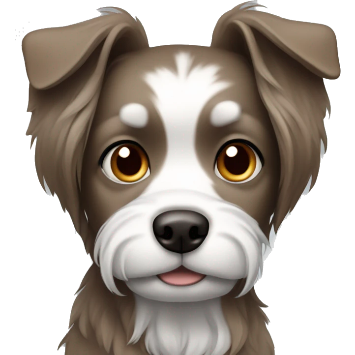 small brown and grey long hair dog one ear down one ear up emoji