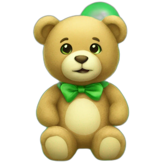 soft teddy bear looking to a green bubbly check above it emoji
