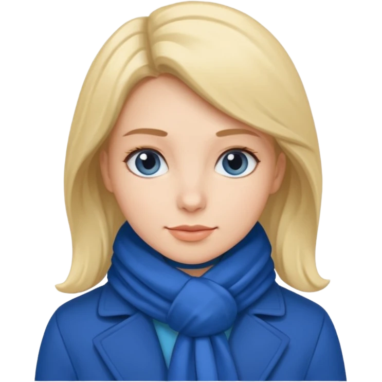woman in blue coat, scarf emoji