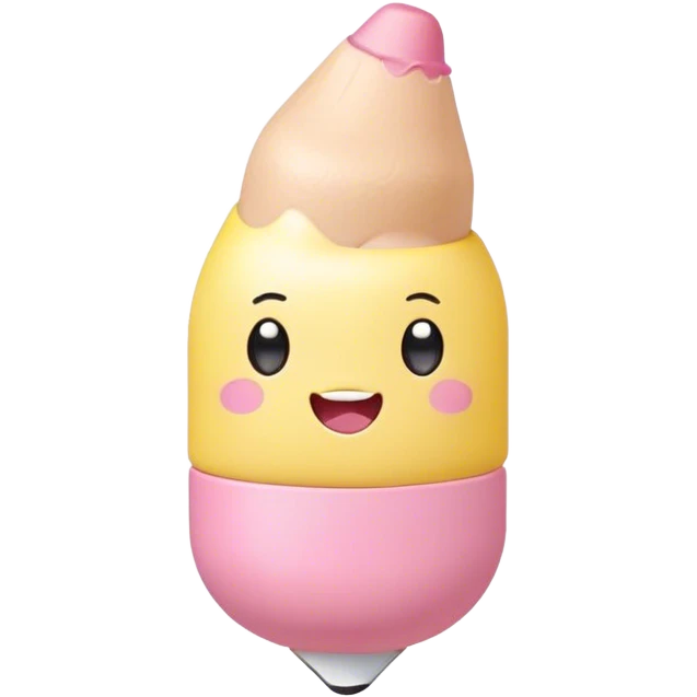 Cute Kawaii Fat Pencil, round and chunky, soft pastel yellow with a cute eraser cap, tiny winking face, glowing highlights, cheerful and ready for doodles! emoji