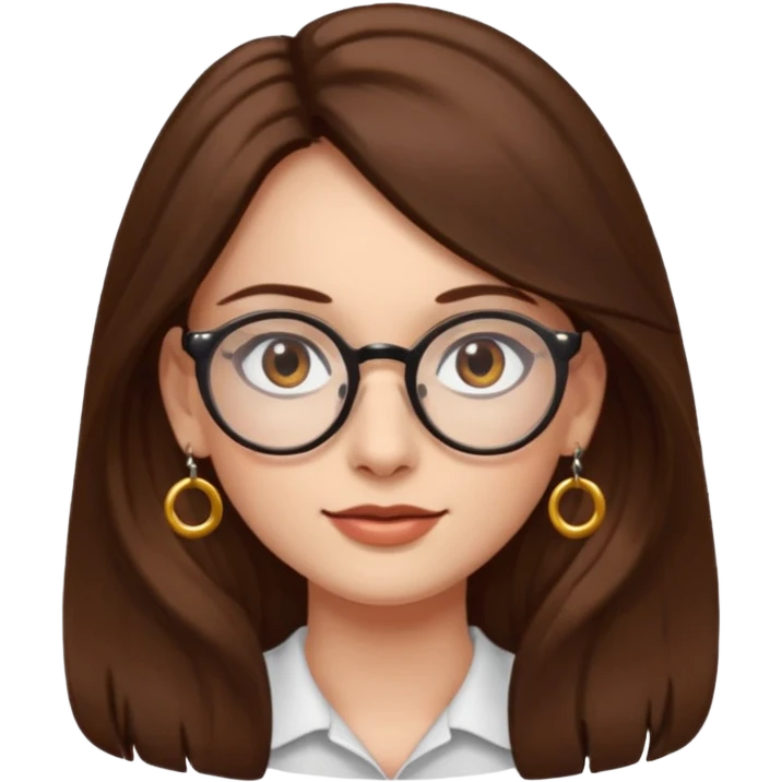 Women brown eye and brown long hair with glasses and circle earing emoji