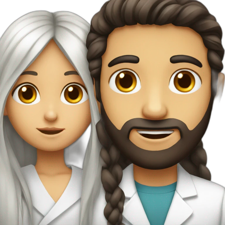 Long hair Jewish girl with ophthalmologist Arabic boy emoji