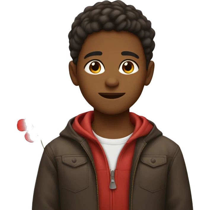 Brown-skinned boy with a red flower behind his ear. emoji