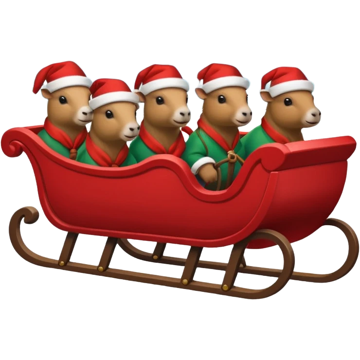 now make alot  of capybaras pulling a sleigh with santa hats emoji