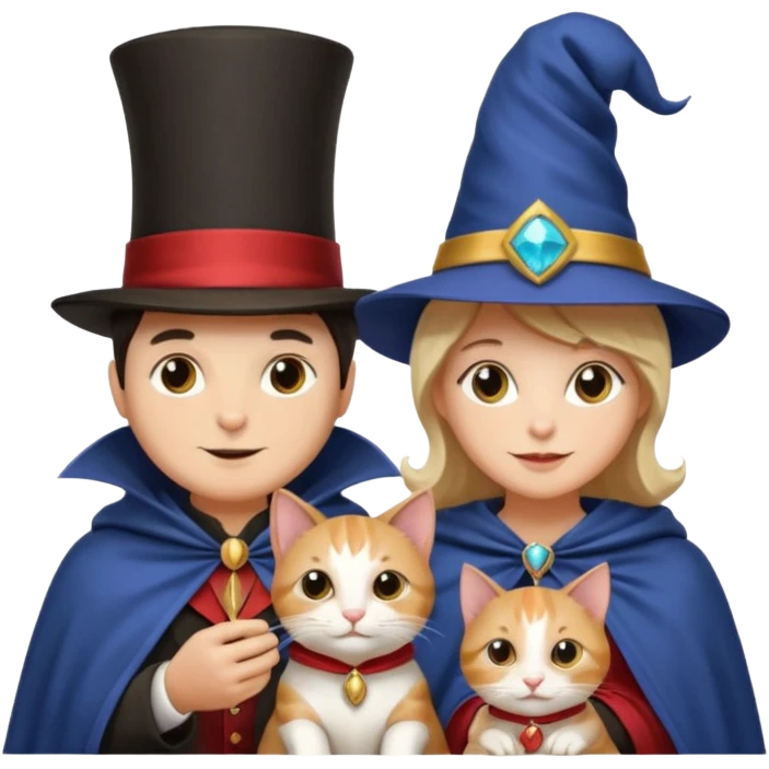 magician couple and their pet cat emoji