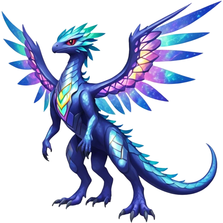 Shiny Sparkly Futuristic Celestial Magical Ethereal Godly Divine Nebula-Fakemon-Pokemon-Digimon-Spectrobes-Raptor-fusion, full body emoji