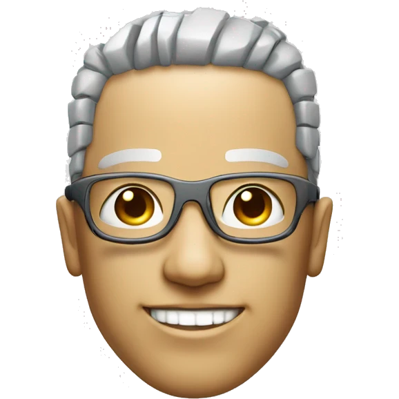 Cyborg head with fair skin, flat top haircut, rectangular glasses, circuits and smiling  emoji