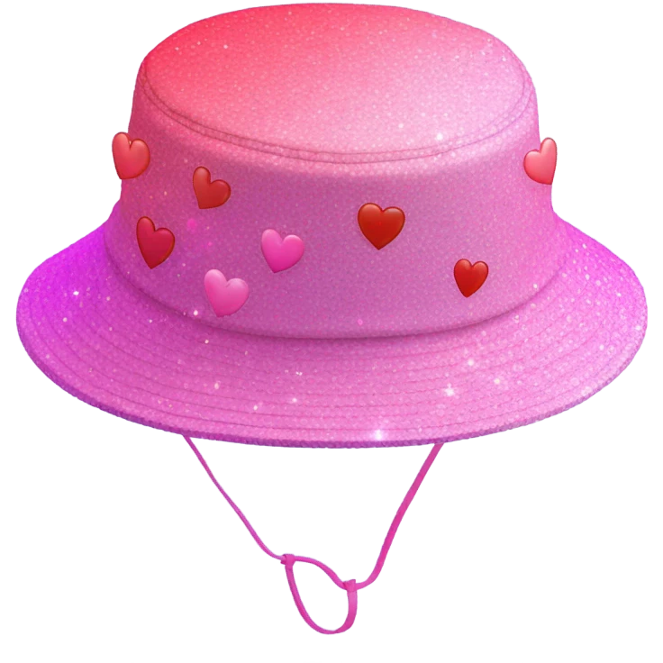 Pink ombre bucket hat with hearts and glitter emoji