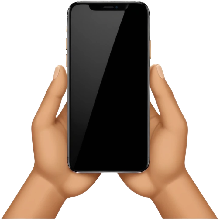 one hand showing iphone 17 pro with black screen frontal view, only hand and phone emoji