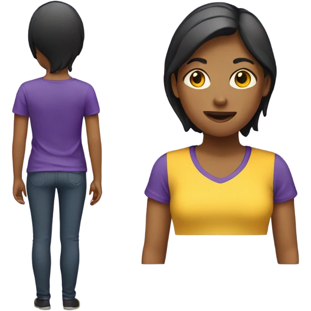 A yellow girl emoji with a purple shirt with her back facing the screen emoji