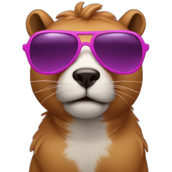 Cappibara with a purple had an pink sunglasses emoji