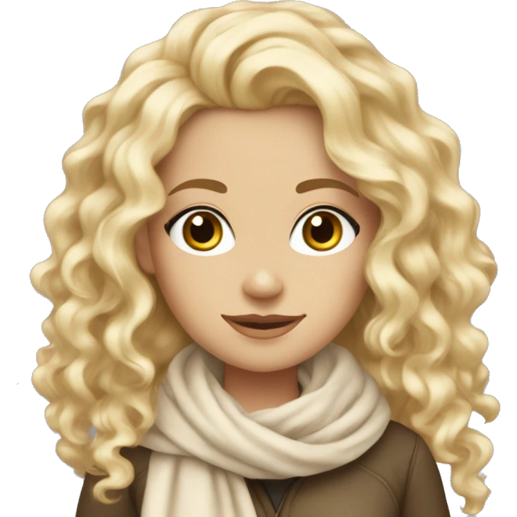 Blonde white girl long curly hair beige scarf  emoji