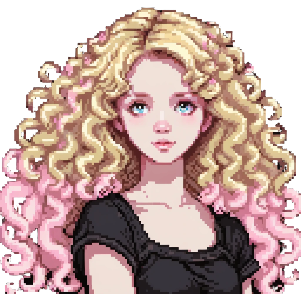 pale girl with curly medium-length blonde hair and baby pink swirls emoji