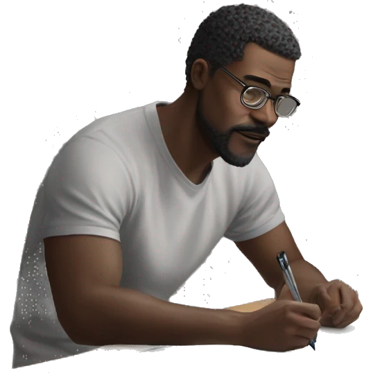 A man, drawing on an iPad with a stylus. , using the iPad placed on a table. with art tools like brushes and pencils around him. 🎨 emoji