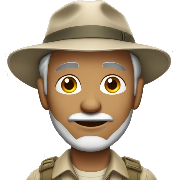 English Sahara man in safari outfit with grey hair and hat  emoji