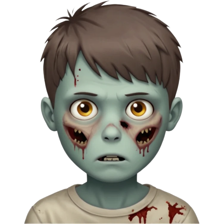 zombie boy youthful face, messy brown short hair in fringe haircut, closed mouth, without wrinkles emoji
