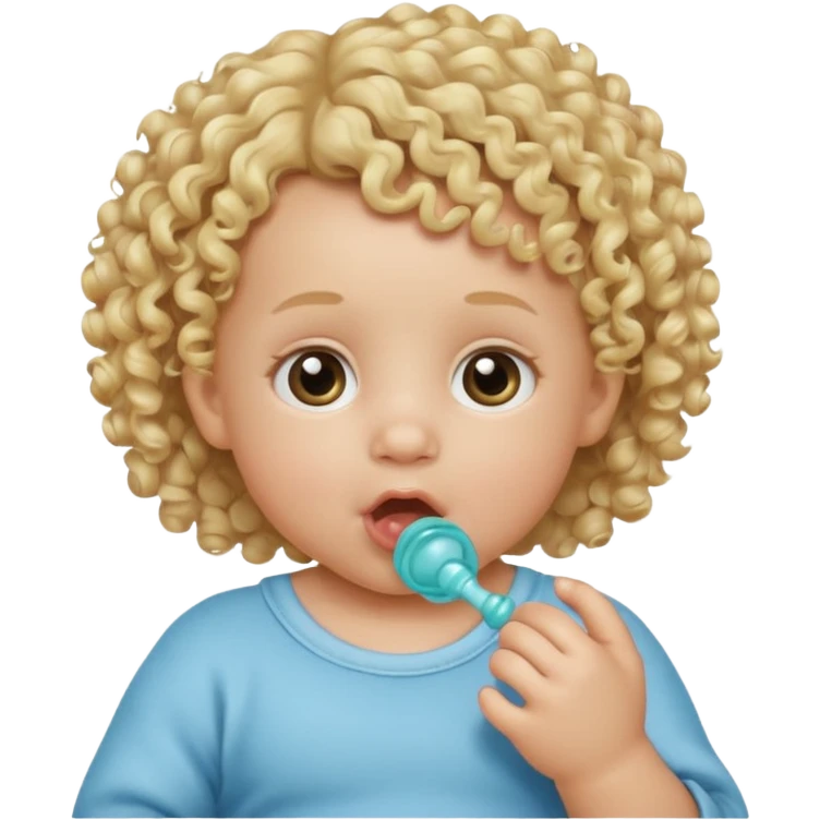 Blonde curly-haired baby, pacifier in mouth emoji