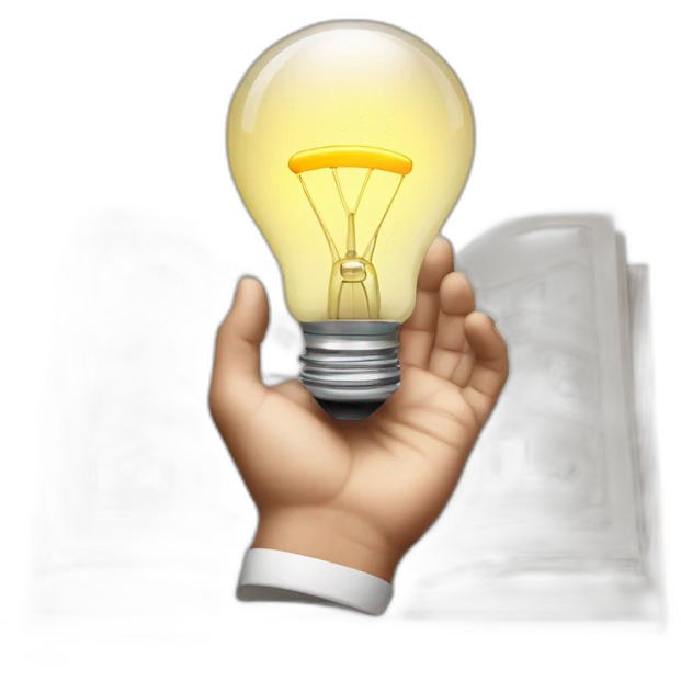 hands holding an architectural plan and a light bulb above emoji