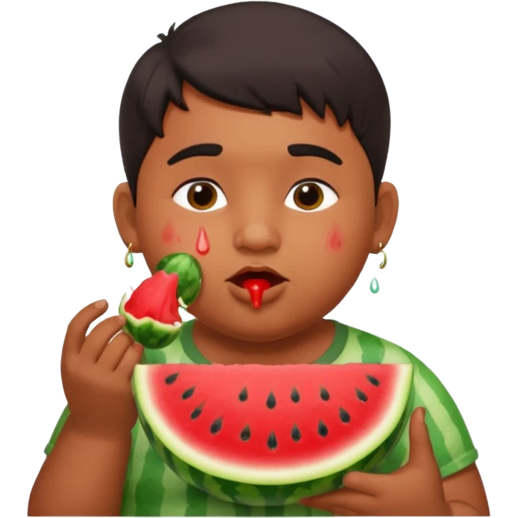a watermelon with a indian 13 yearold a little fat boy eating it emoji