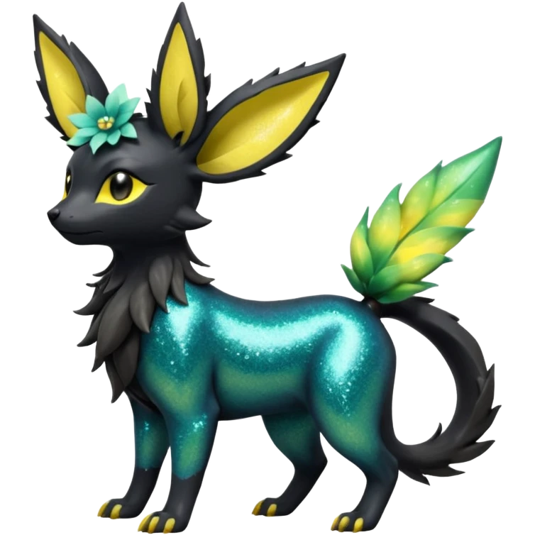 Multicolored sparkly light realistic pretty cool elegant realistic flowery exotic Trico-Bolthund-Electrike-Luxray-Umbreon-Leafeon-hybrid, full body emoji