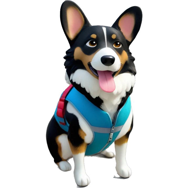 Black corgi full body with service dog vest emoji