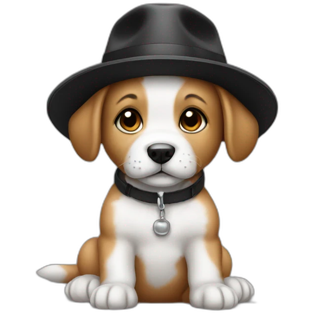 Baby dog with a black hat emoji