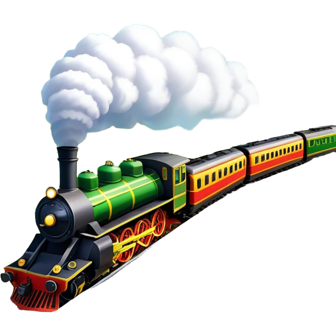 An icon showing a vibrant PC game train simulator scene with a steam locomotive traveling through a colorful countryside. The design features lush landscapes, winding tracks, and detailed railway elements, symbolizing the strategy and creativity of simulation games. Transparent background emoji