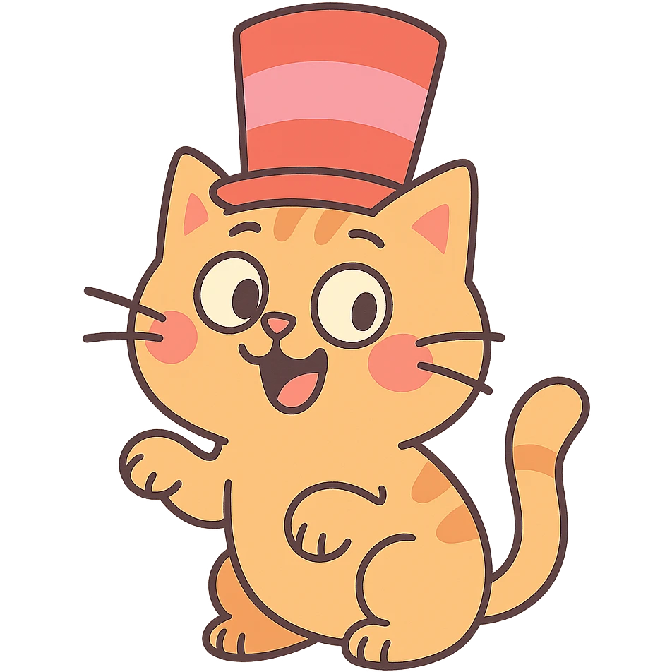 pastel toon style cat in a hat emoji