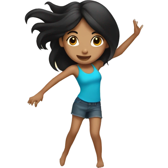 tan girl with long black hair, dancing emoji