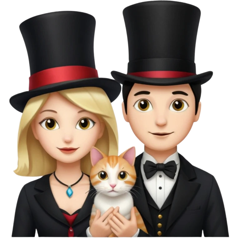 magician couple and their pet cat emoji