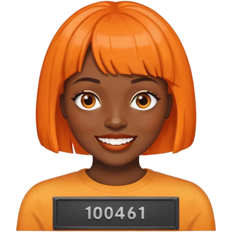 dark skinned Black woman with orange bob wig like Chucky's hair, visible plaque on her teeth emoji