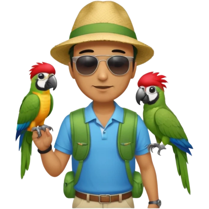 Walker + parrot on shoulder, Pet Walkers. Full body emoji