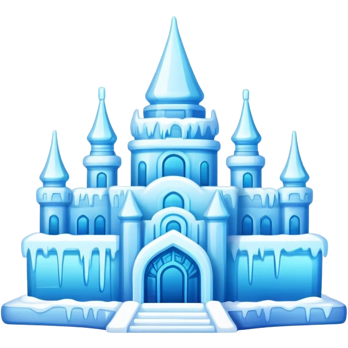Harbin Ice and Snow Festival colorful ice sculpture, simplified emoji style with bold outlines and bright colors, cartoon style ice building emoji