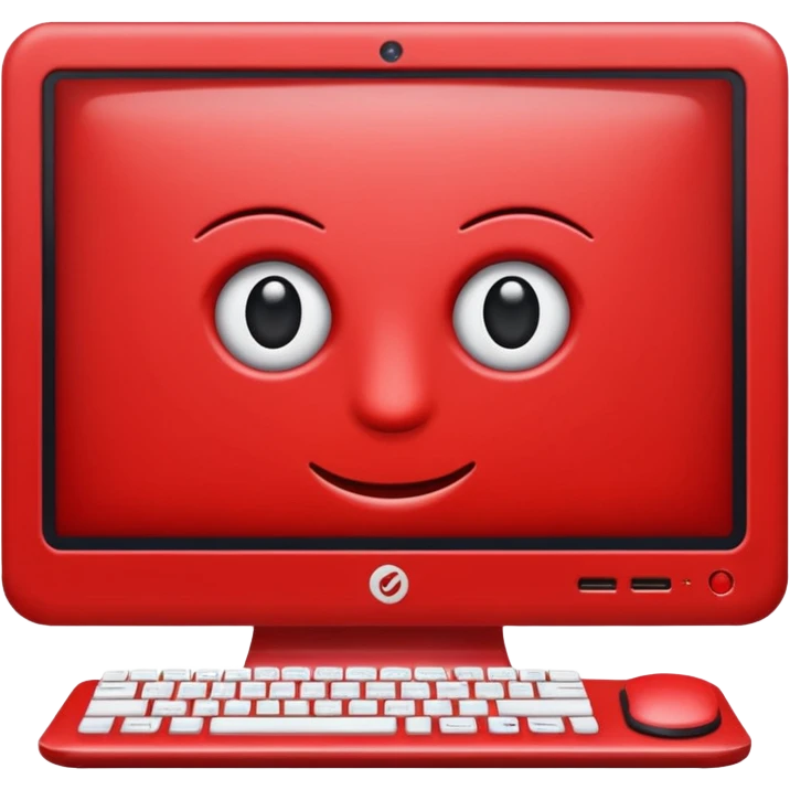 HAZ UN computador de color rojo carmesí brillante y que la pantalla tenga un to-do list emoji
