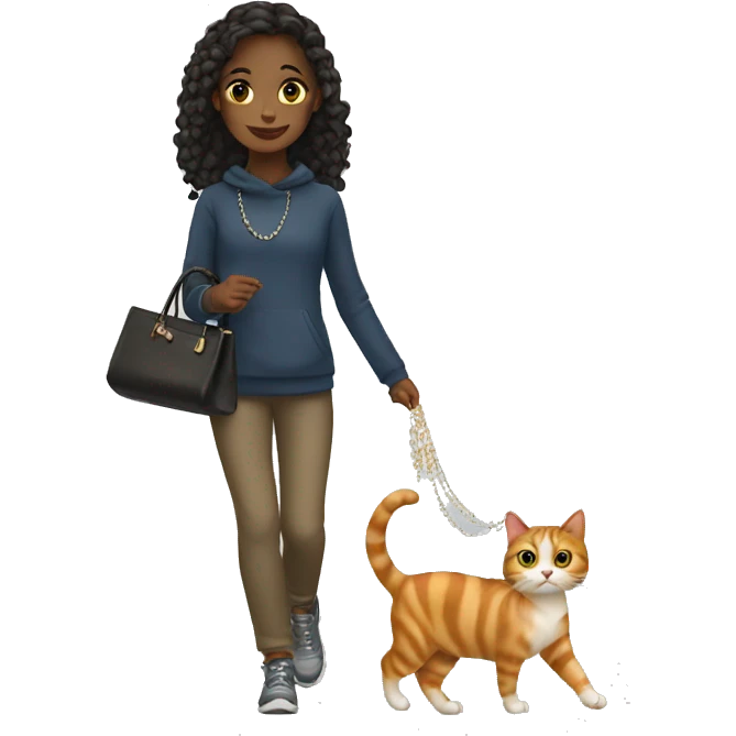 Girl with jewelry walking her cat  emoji