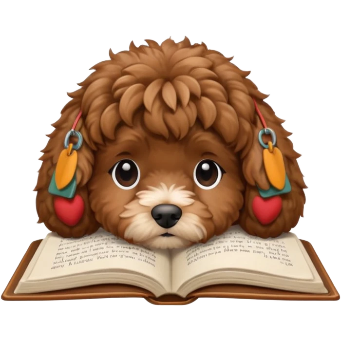 Cozy autumn brown cockapoo and book emoji