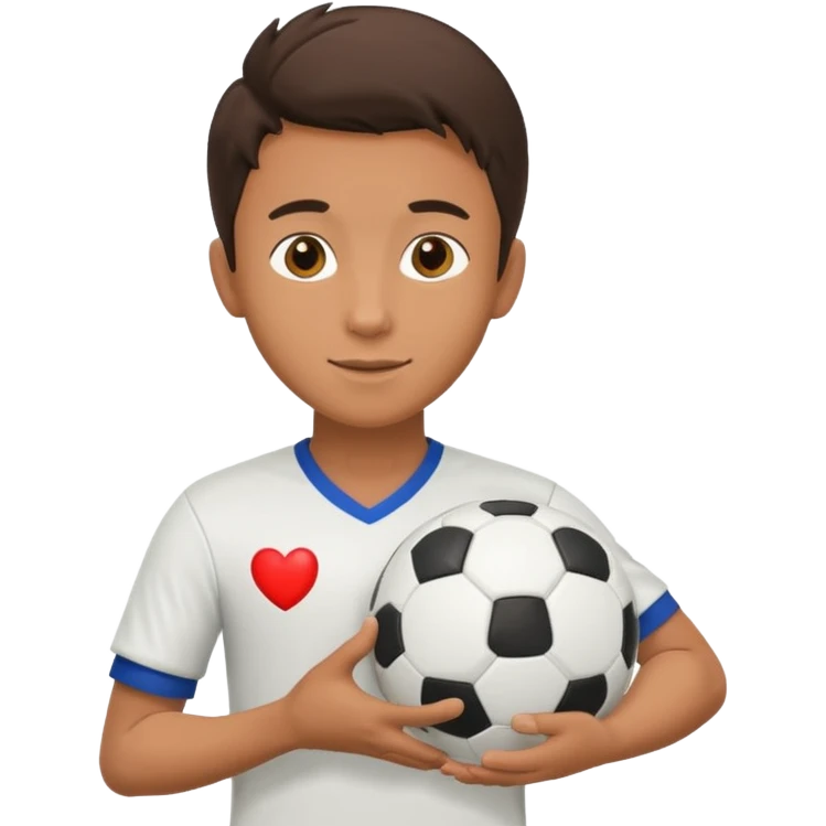عکس یک فوتبالیست با یک توپ فوتبال به دست که توپ فوتبال دستش مثل  قلبه emoji