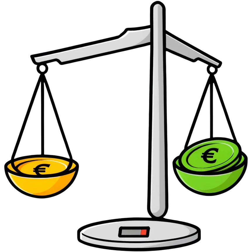 balance scale with euro symbols on the plates emoji