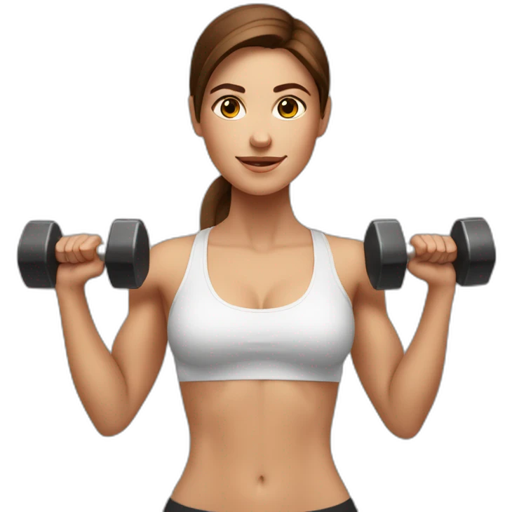 White fitness girl with brown hair with dumbbells in their hands emoji
