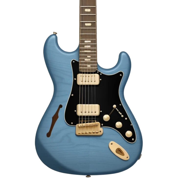 A gray-blue electric guitar with a black pick guard and only one volume knob  emoji