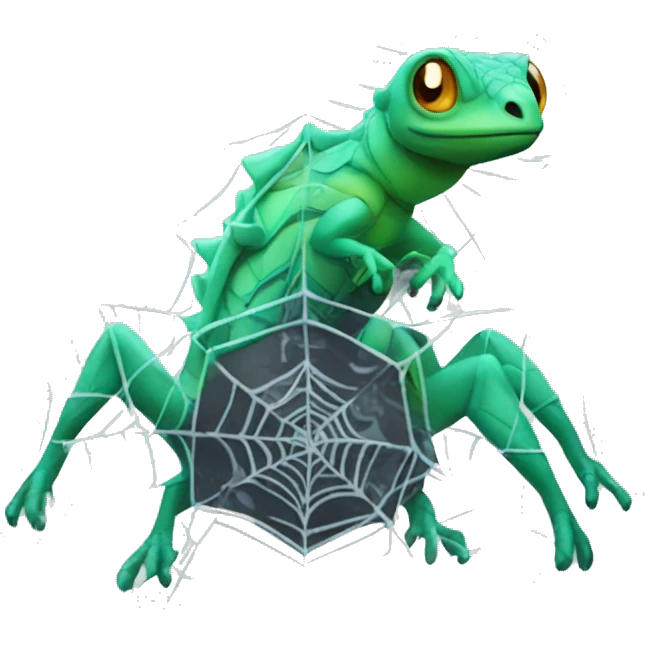 friendly futuristic high tech lizard on a spider's web emoji