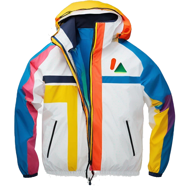waterproof garment, the most classic and iconic k-way withe the colorful zip the logo etc - without a face just the garment emoji