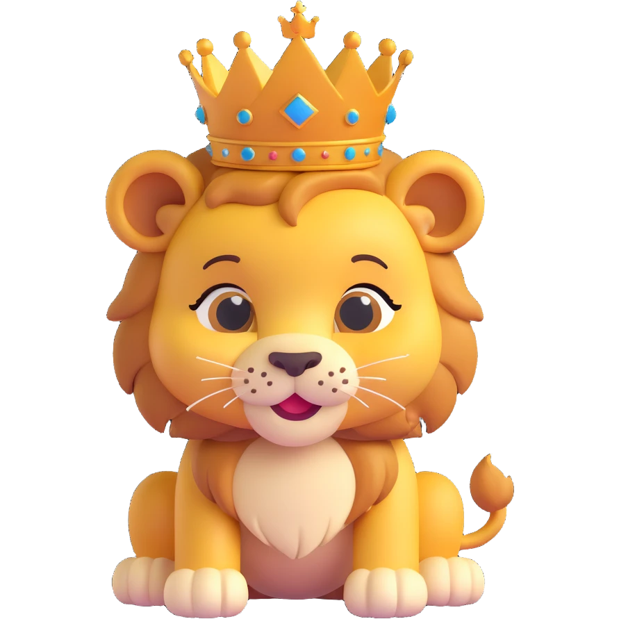 cute baby lion winking with a crown on his head emoji