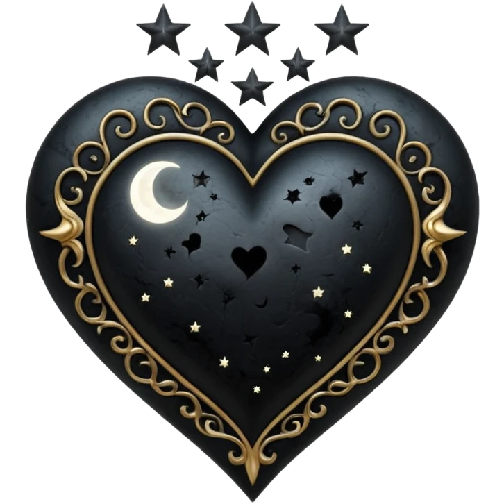 realistic gothic heart with a black moon and stars emoji