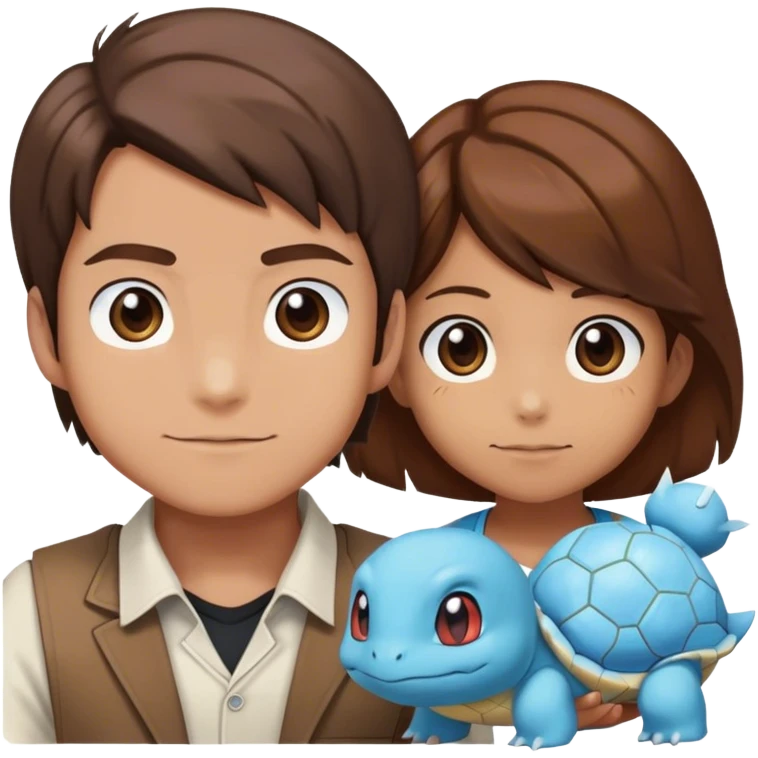 Pokémon master with brown hair that has a squirtle next to him emoji