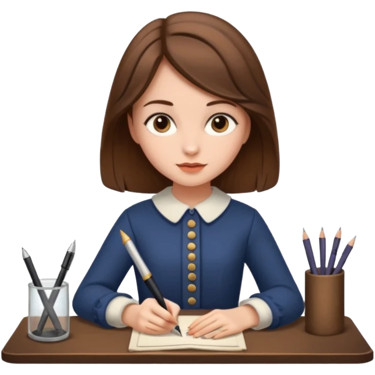 a girl is Writing in a Paper in a vintage outfit with old type pen  emoji
