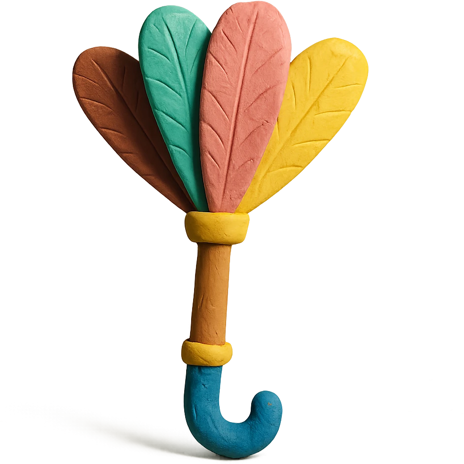 feather duster in claymation style with colorful feathers and a playful look emoji