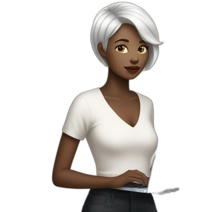 it girl white short hair with macbook pro emoji